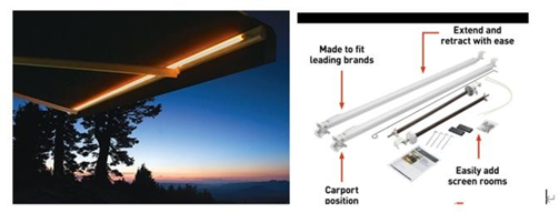 Awning accessories combination guide to create a personalized shade space