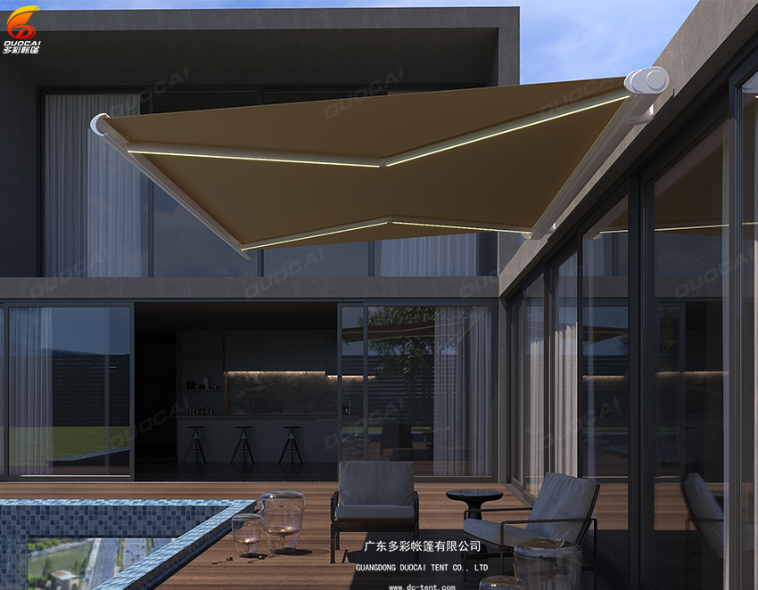 Folding Arm Awning Outdoor Sunshade LED Lighting Full Cassette Electric Retractable Awning For Deck