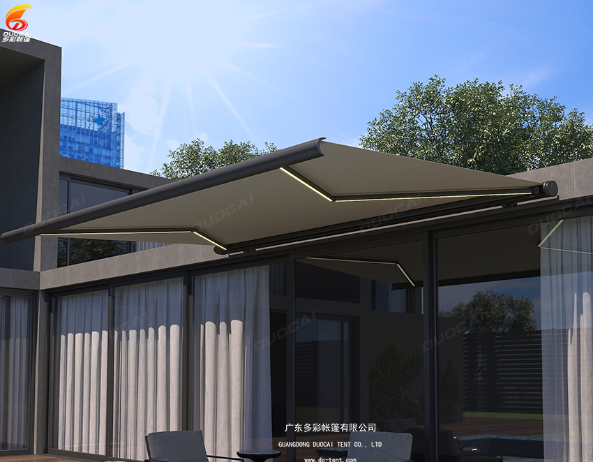 Folding Arm Awning Outdoor Sunshade LED Lighting Full Cassette Electric Retractable Awning For Deck