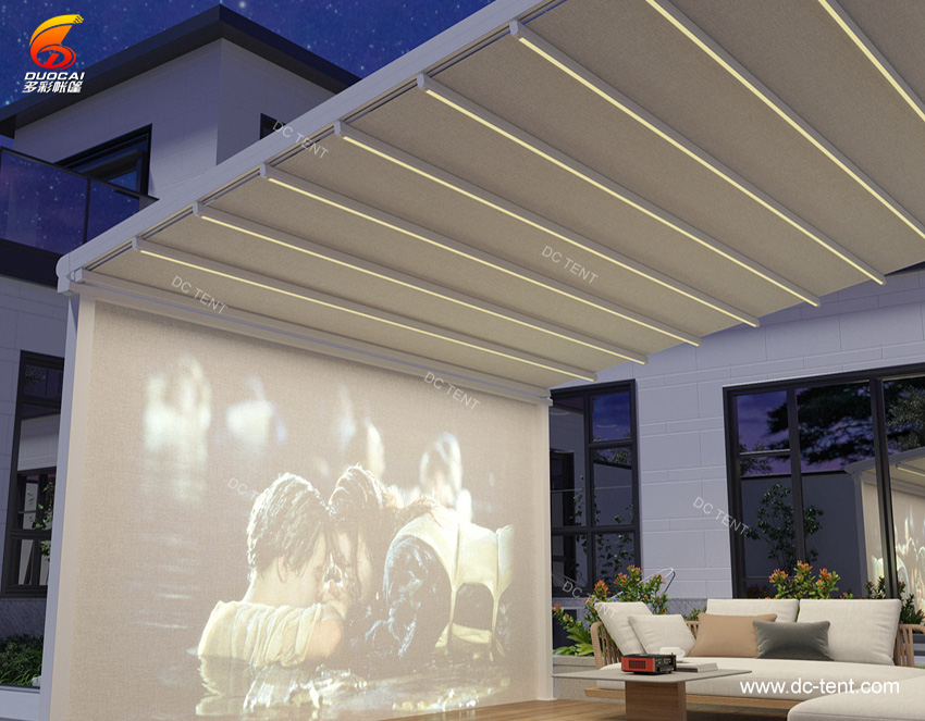 Outdoor Garden Motorized Retractable PVC Roof Aluminum Pergola